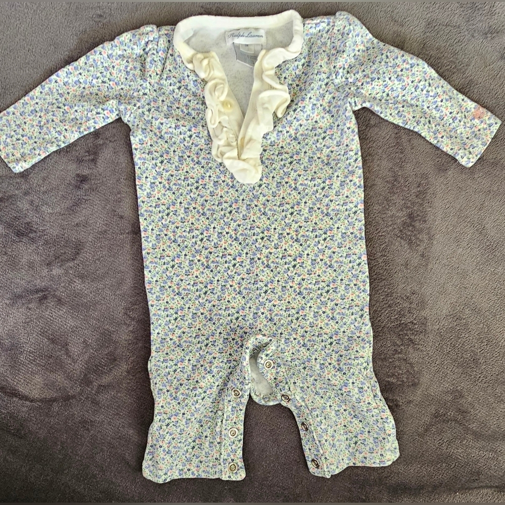 RALPH LAUREN - ONE PIECE FLORAL OUTFIT W/RUFFLE COLLAR - 3M